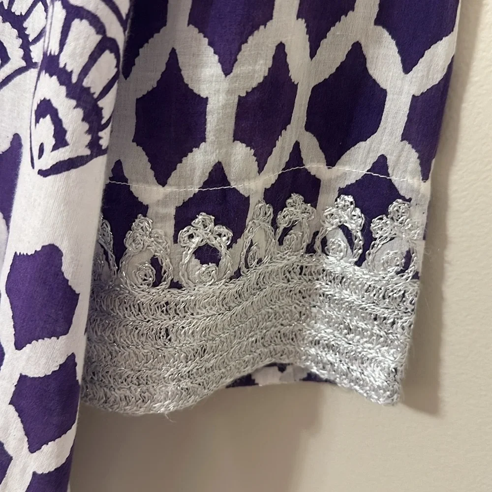Roberta Roller Rabbit Womens Cotton Moroccan Print Tunic Swim Coverup Sz Medium